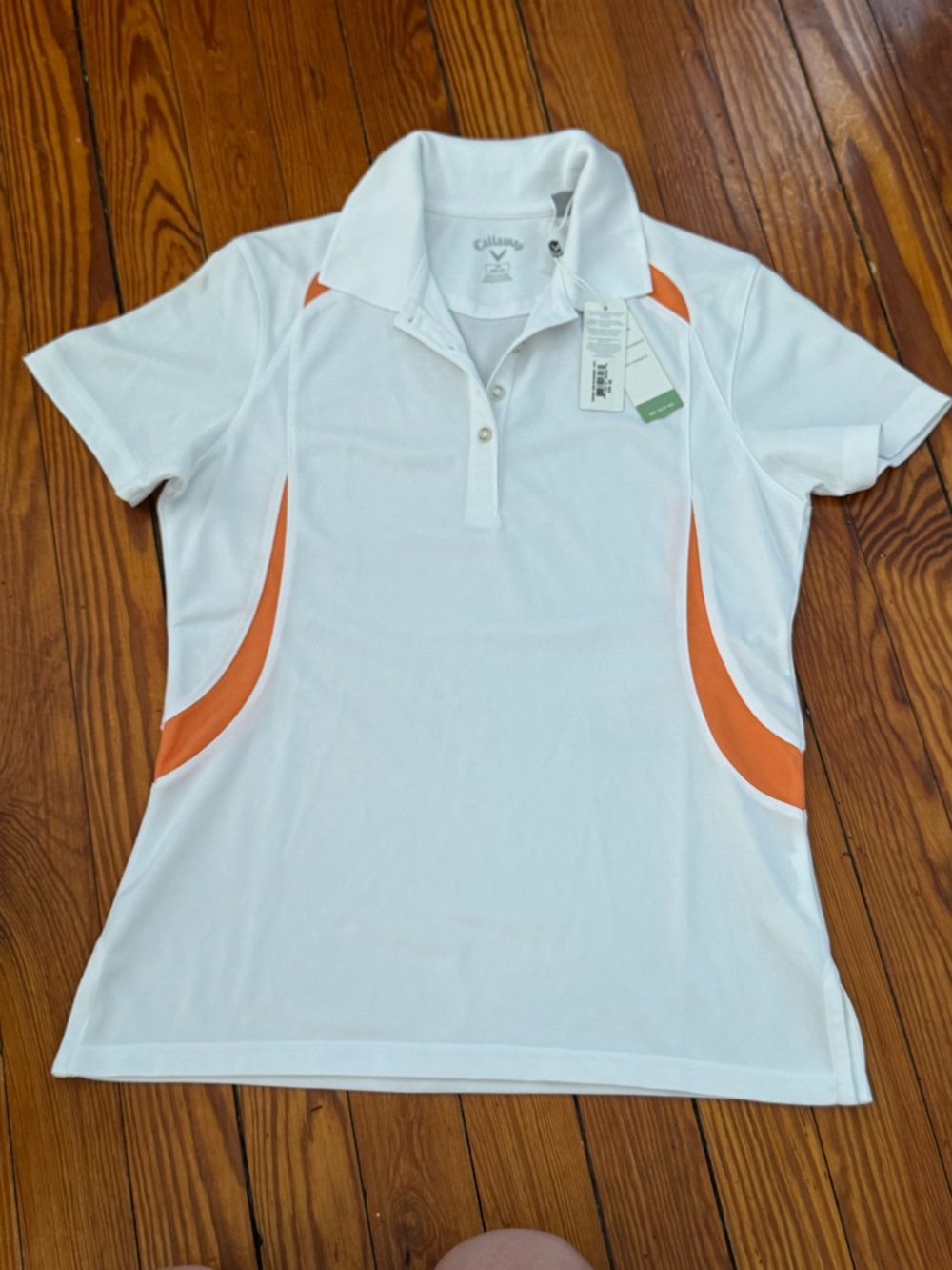 Callaway White Golf Shirt with Orange Panel Accents NWT